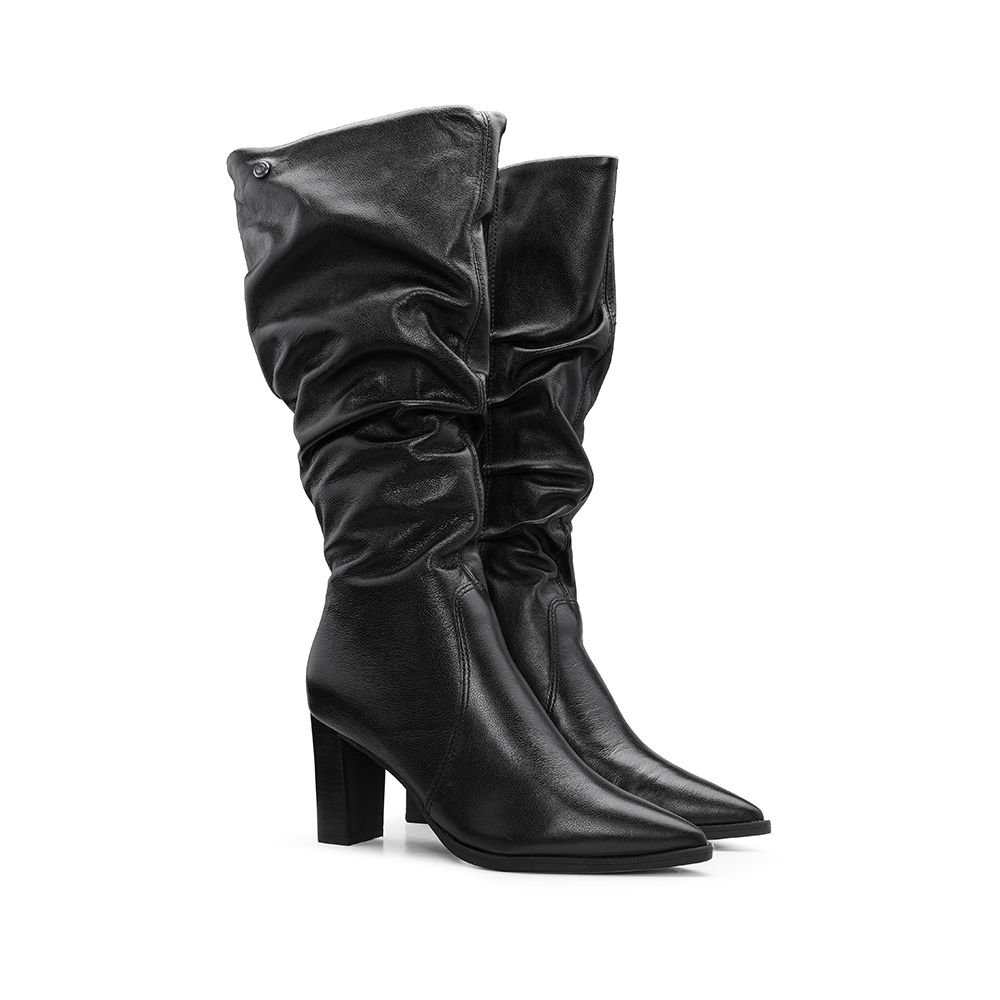 Bota Cano Alto Mulher Pele Preto