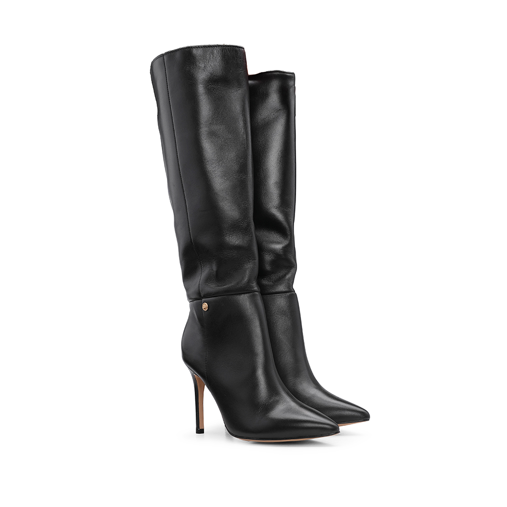 Bota Cano Alto Mulher Pele Preto
