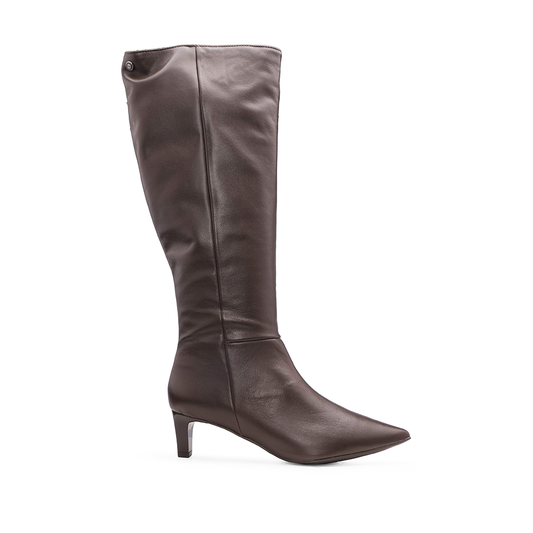 Bota Cano Alto Mulher Pele Castanho