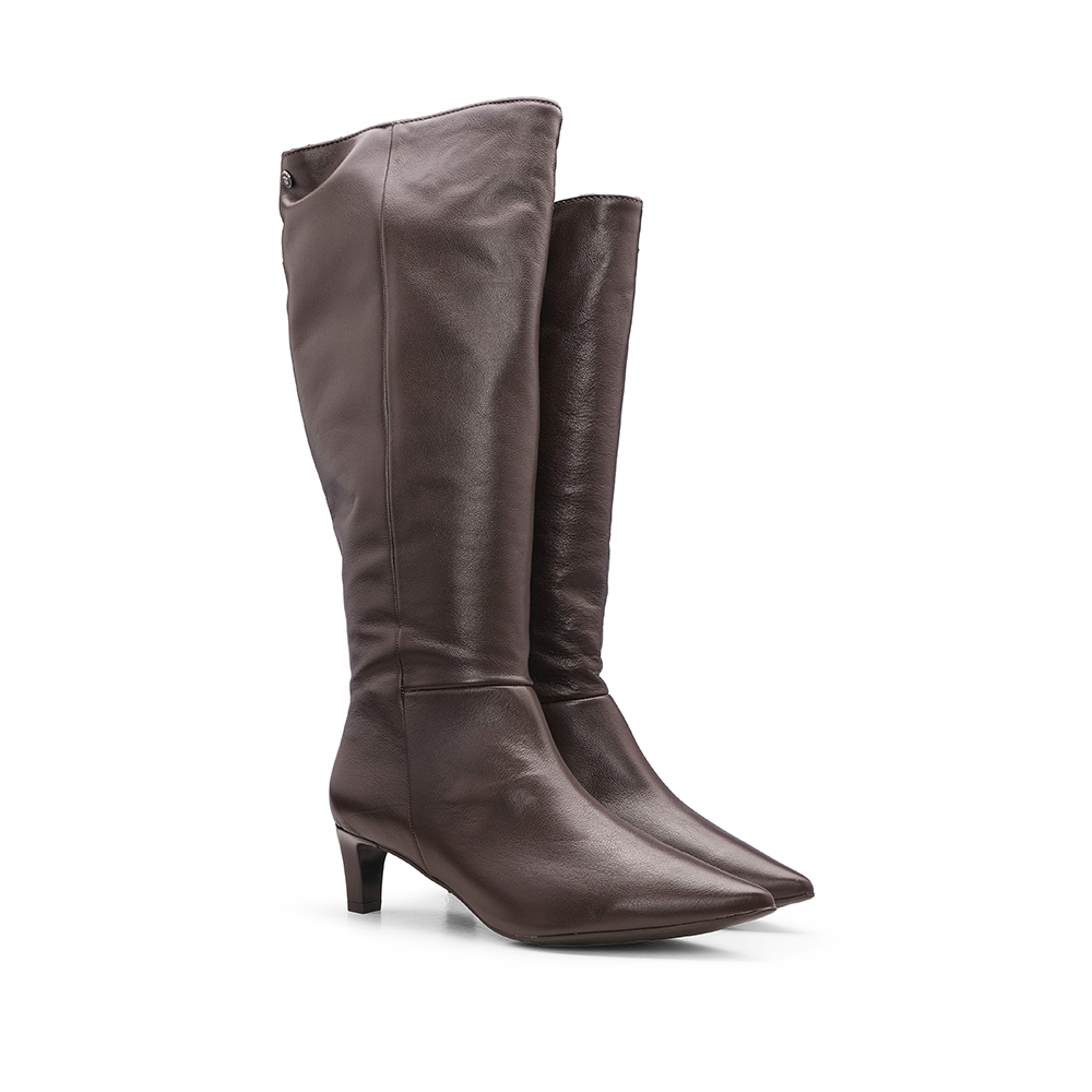 Bota Cano Alto Mulher Pele Castanho