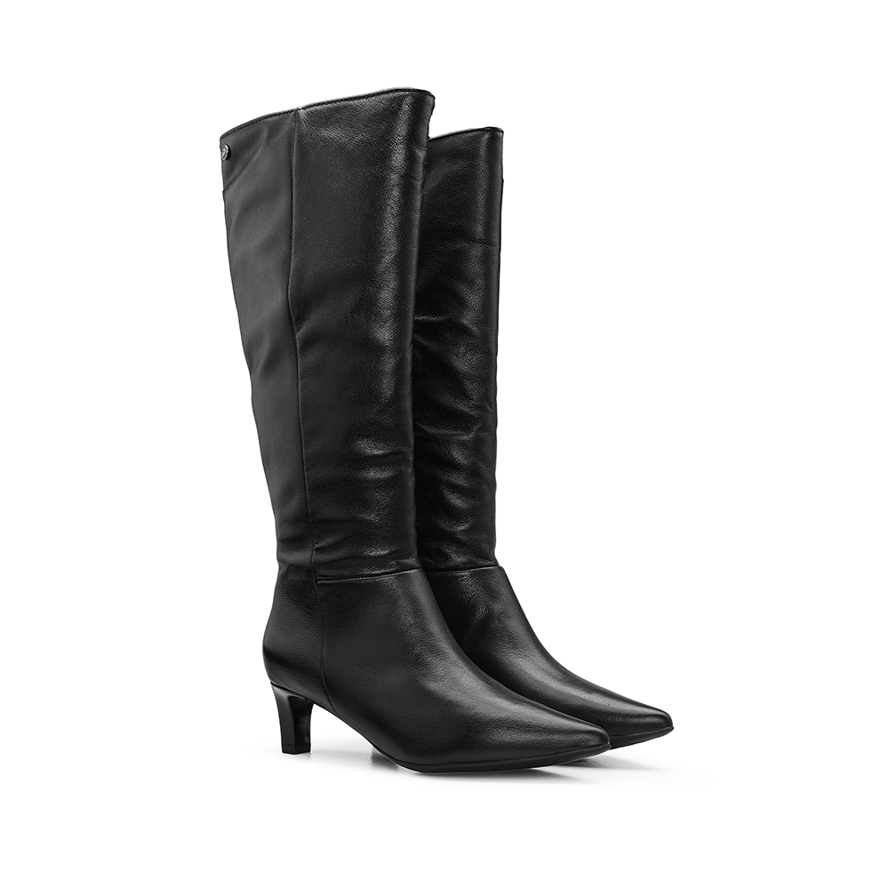 Bota Cano Alto Mulher Pele Preto