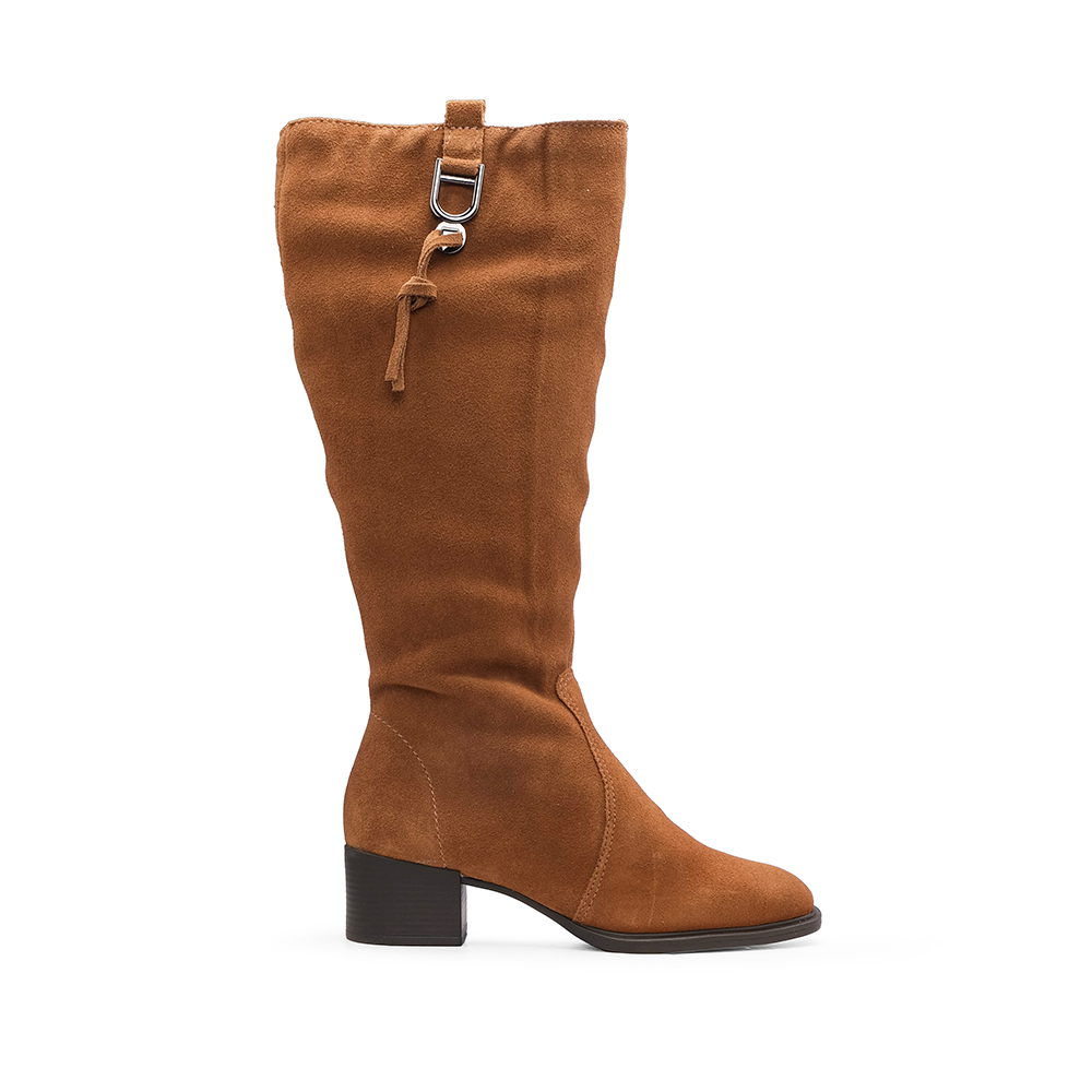 Bota Cano Alto Mulher Camurça Camel