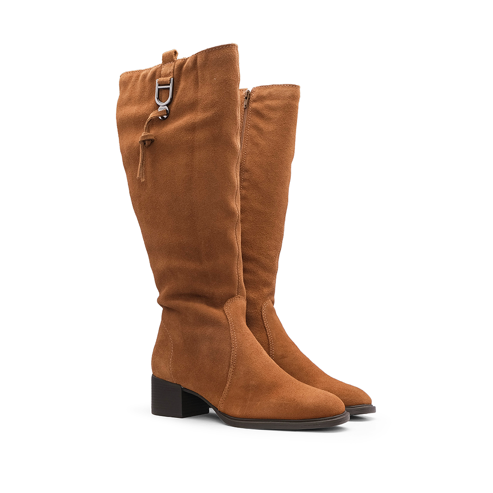 Bota Cano Alto Mulher Camurça Camel