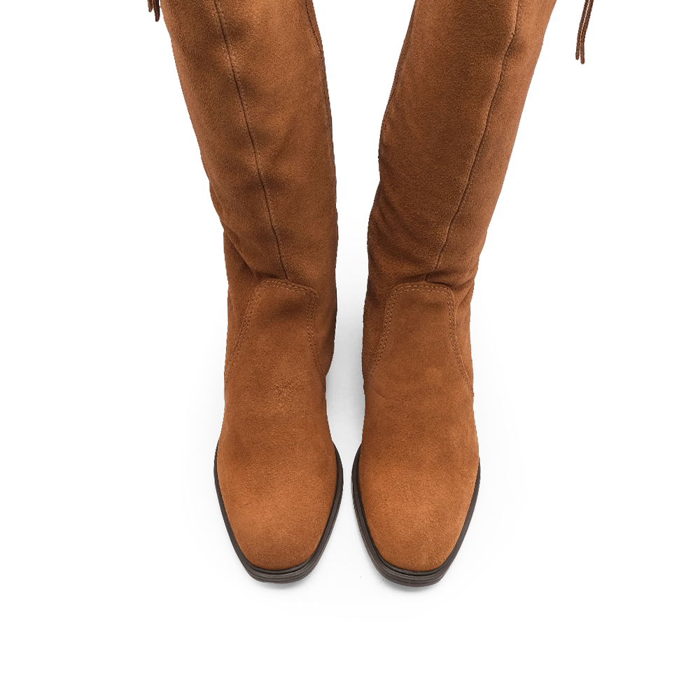 Bota Cano Alto Mulher Camurça Camel