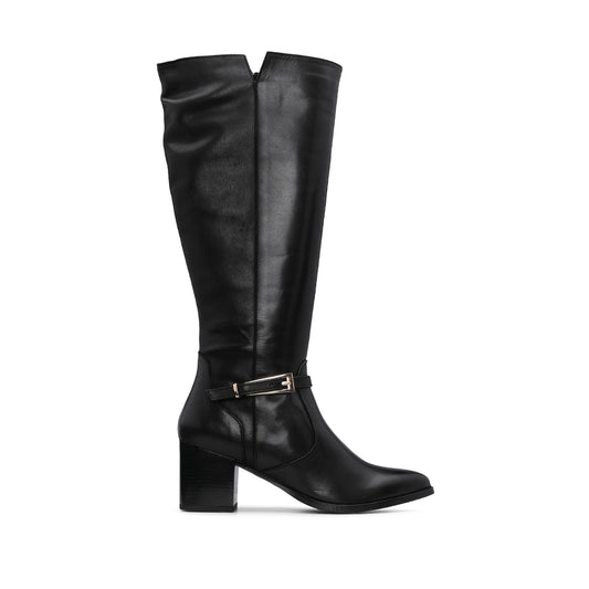 Bota Cano Alto Mulher Pele Preto