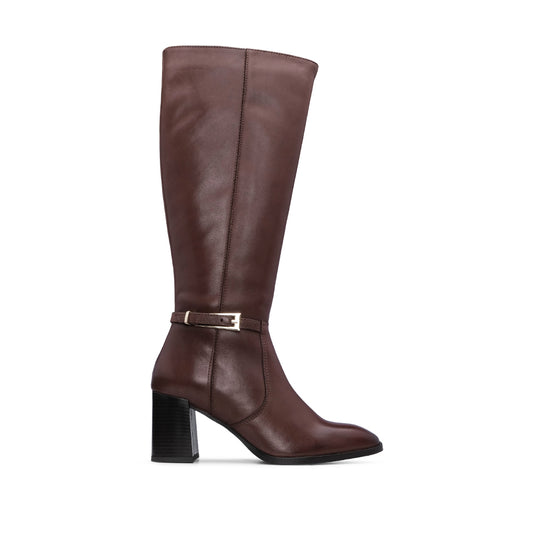 Bota Cano Alto Mulher Pele Castanho