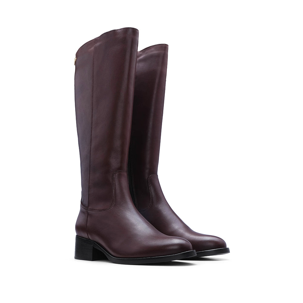 Bota Cano Alto Mulher Pele Castanho