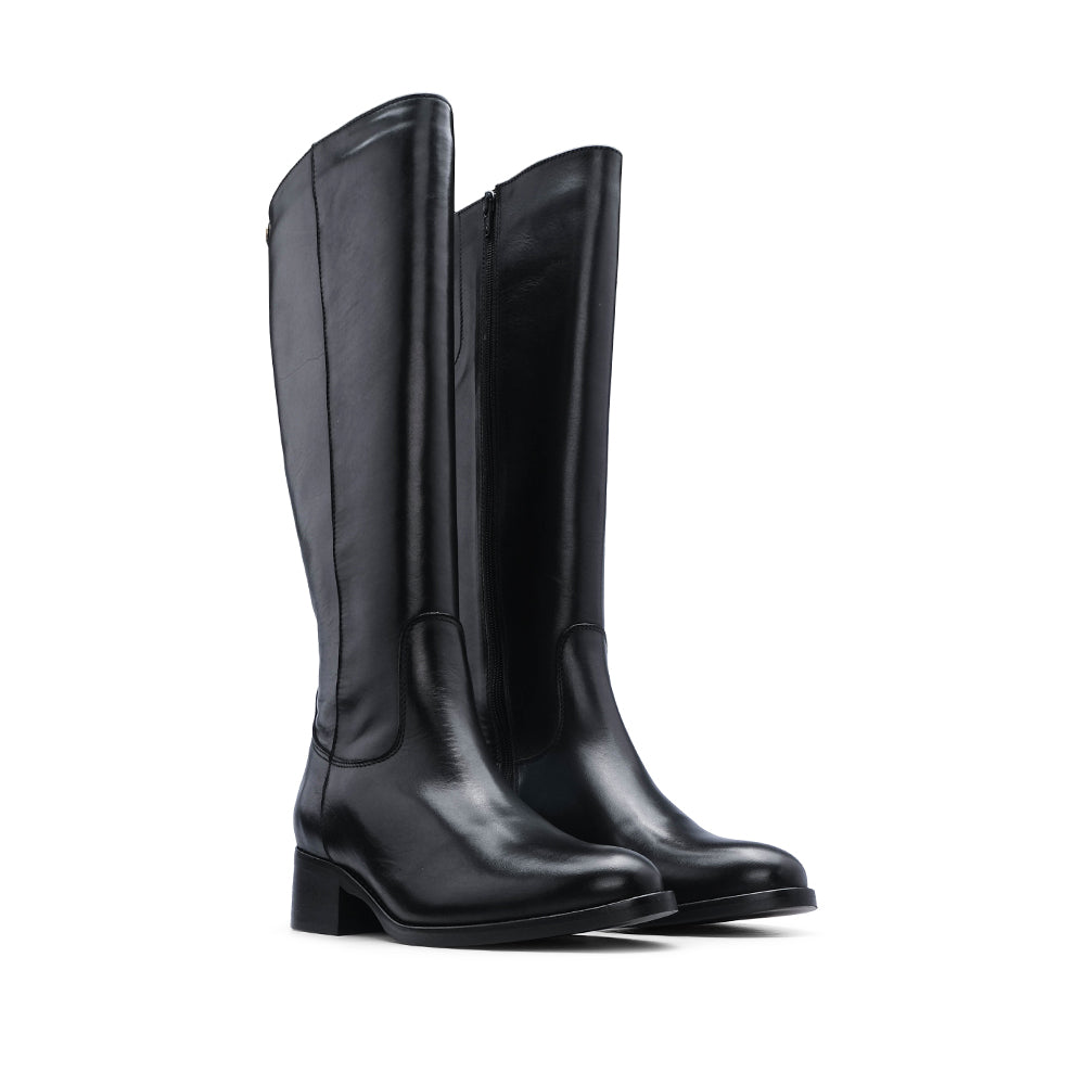 Bota Cano Alto Mulher Pele Preto