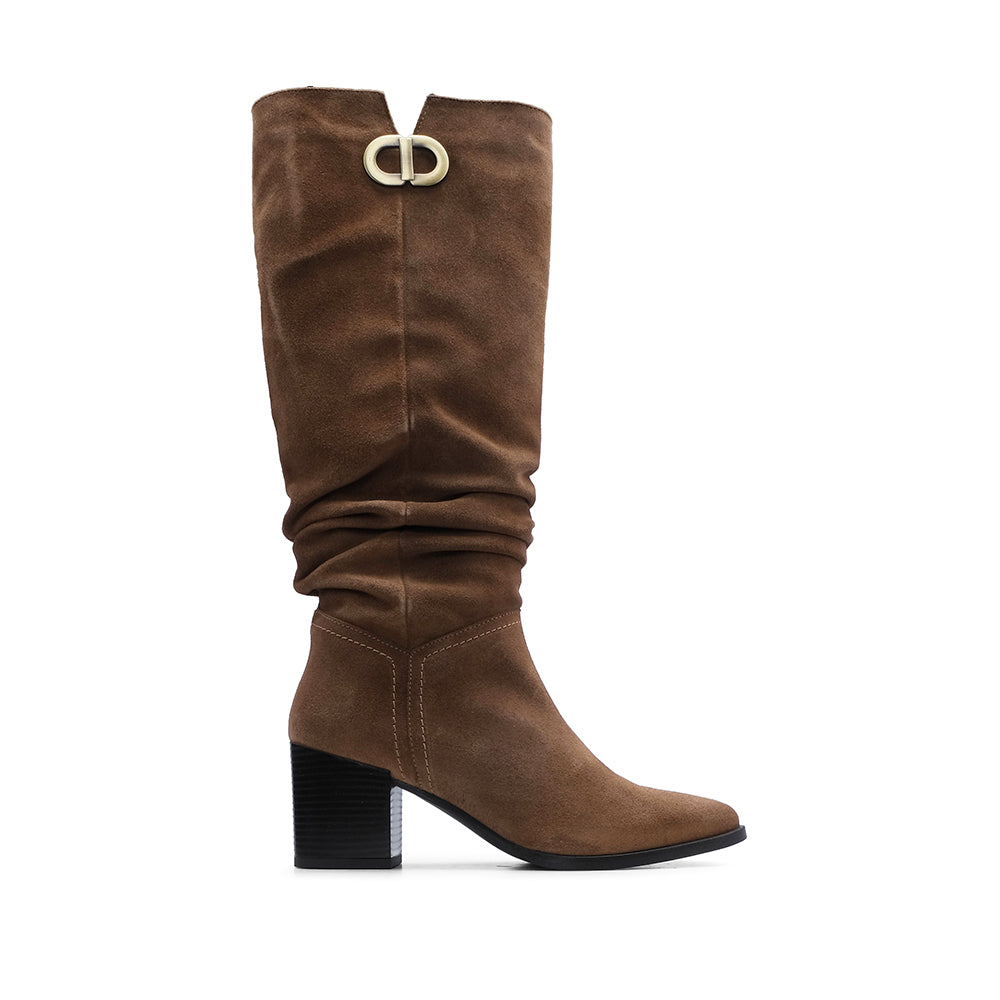 Bota Cano Alto Mulher Camurça Camel