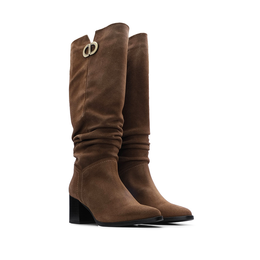 Bota Cano Alto Mulher Camurça Camel