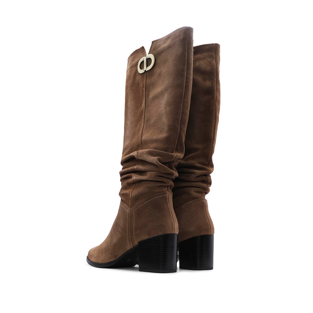 Bota Cano Alto Mulher Camurça Camel