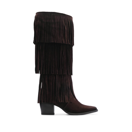 Bota Cano Alto Mulher Camurça Castanho