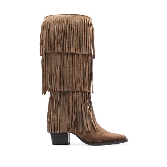 Bota Cano Alto Mulher Camurça Taupe