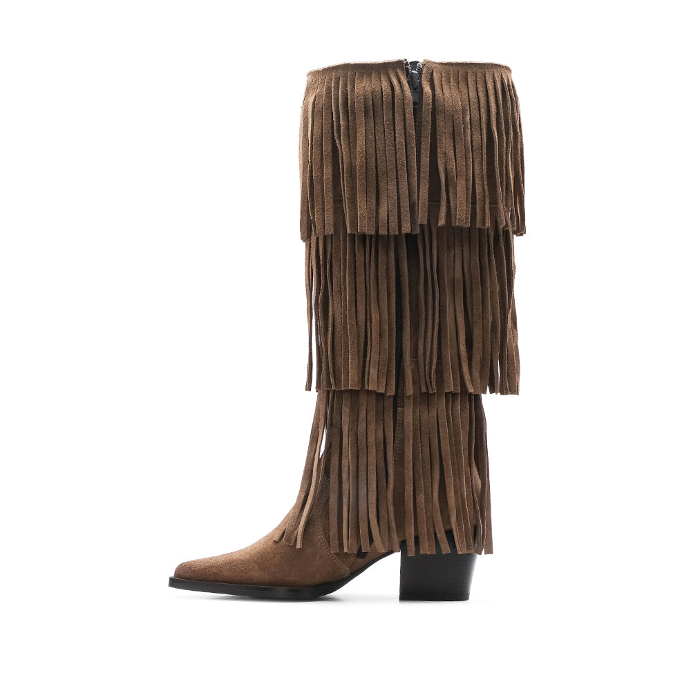 Bota Cano Alto Mulher Camurça Taupe