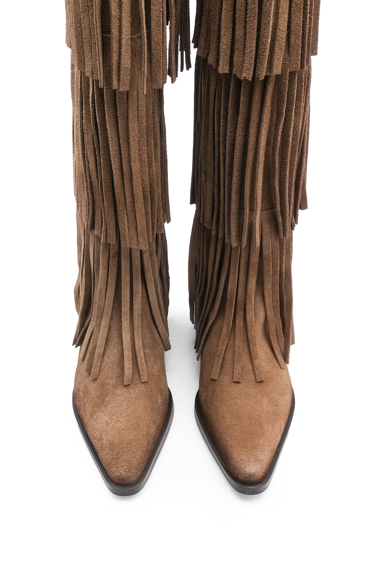 Bota Cano Alto Mulher Camurça Taupe