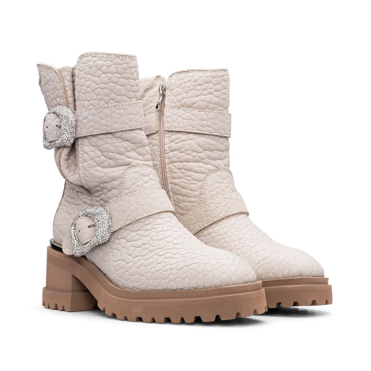 Bota Casual Mulher Pele Bege