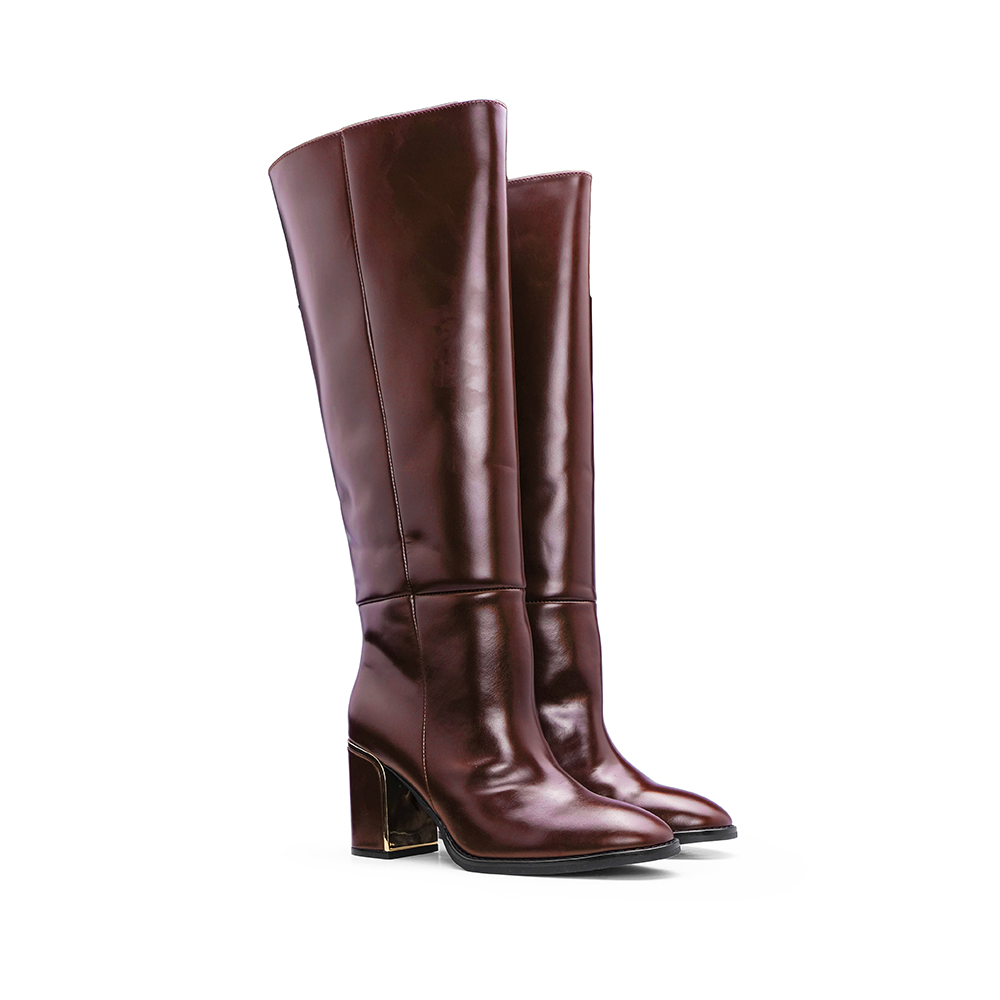 Bota Cano Alto Mulher Pele Bordeaux