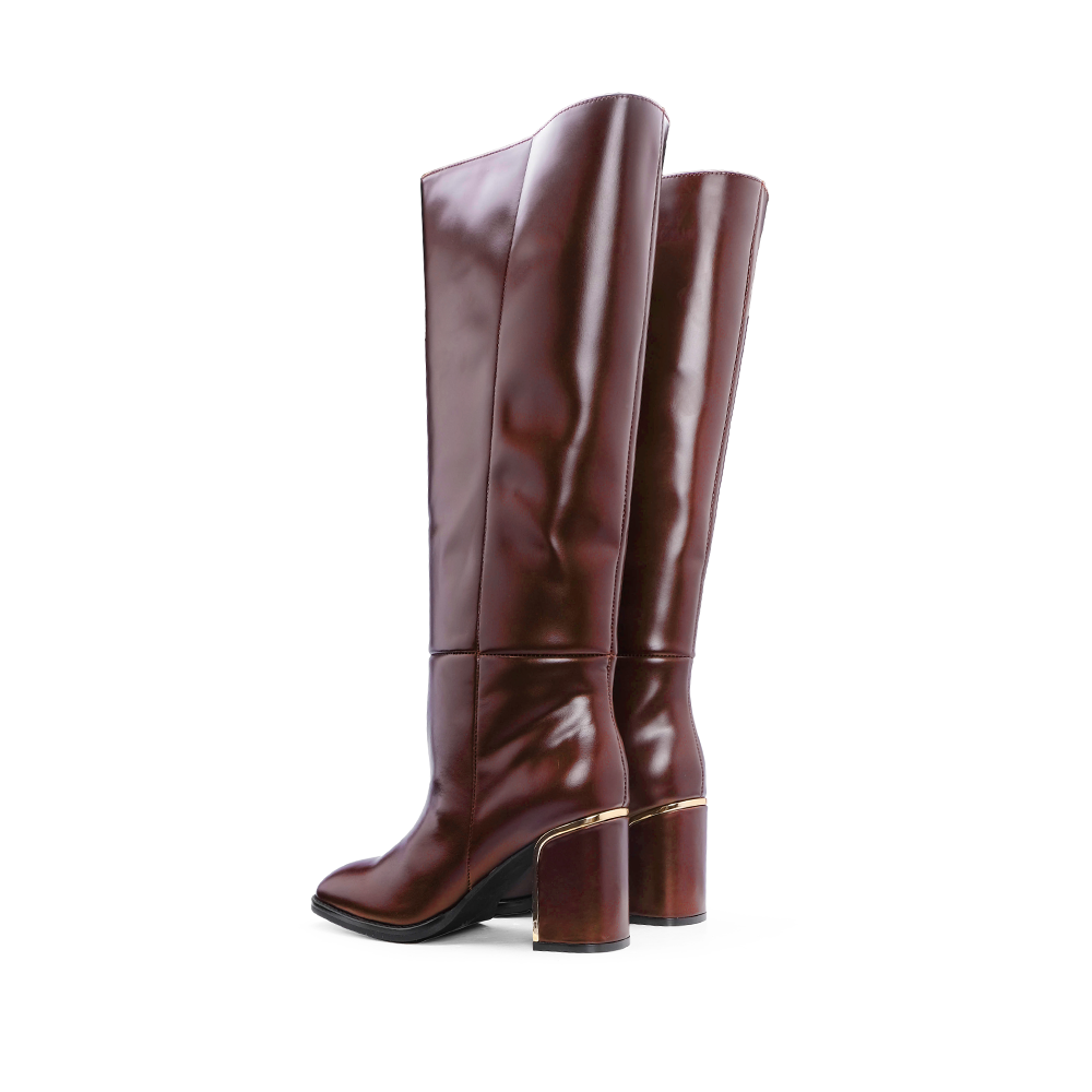 Bota Cano Alto Mulher Pele Bordeaux