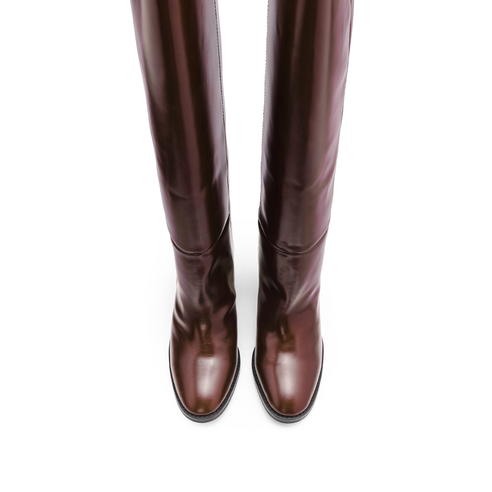 Bota Cano Alto Mulher Pele Bordeaux