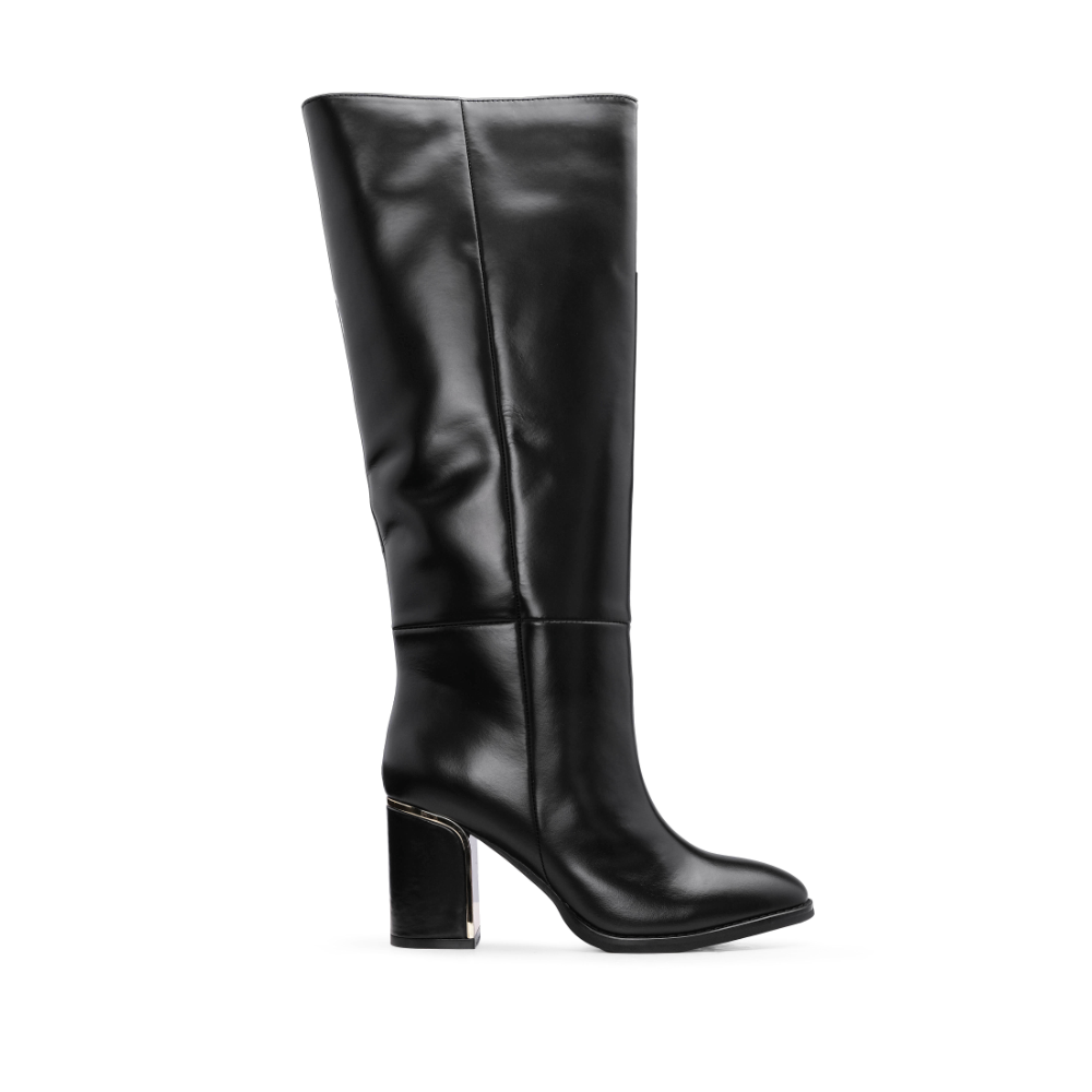 Bota Cano Alto Mulher Pele Preto