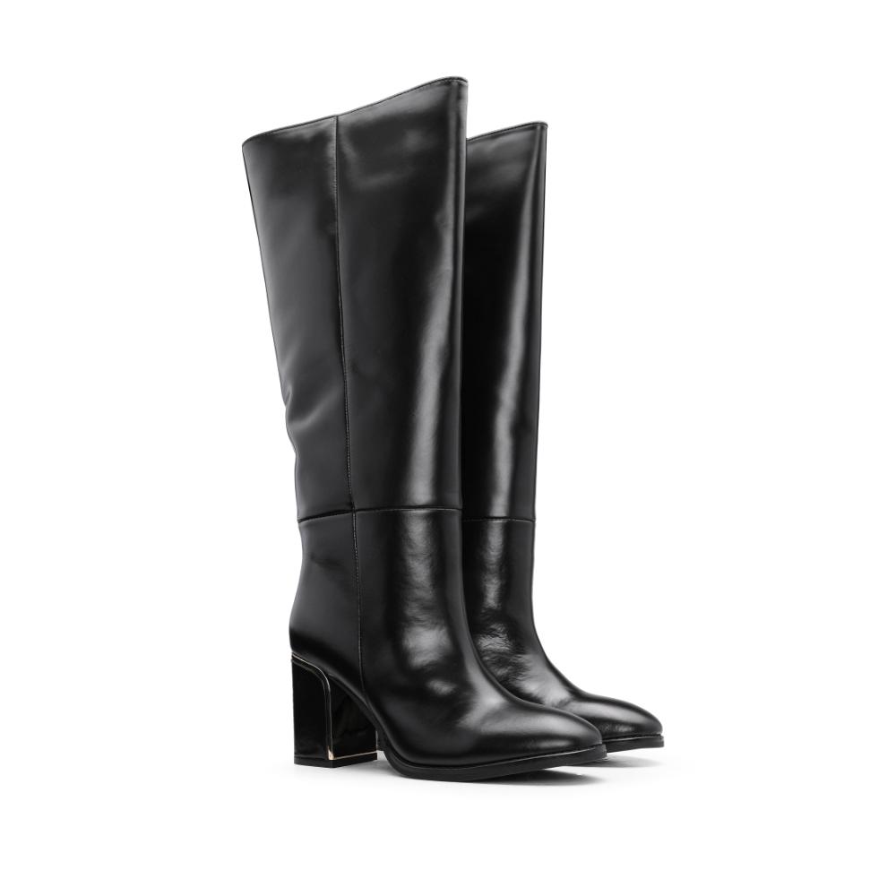Bota Cano Alto Mulher Pele Preto