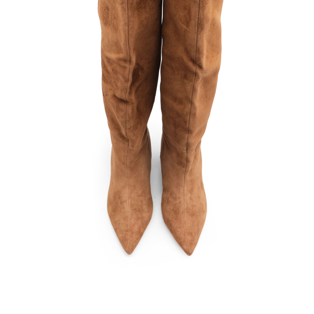 Bota Cano Alto Mulher Camurça Camel
