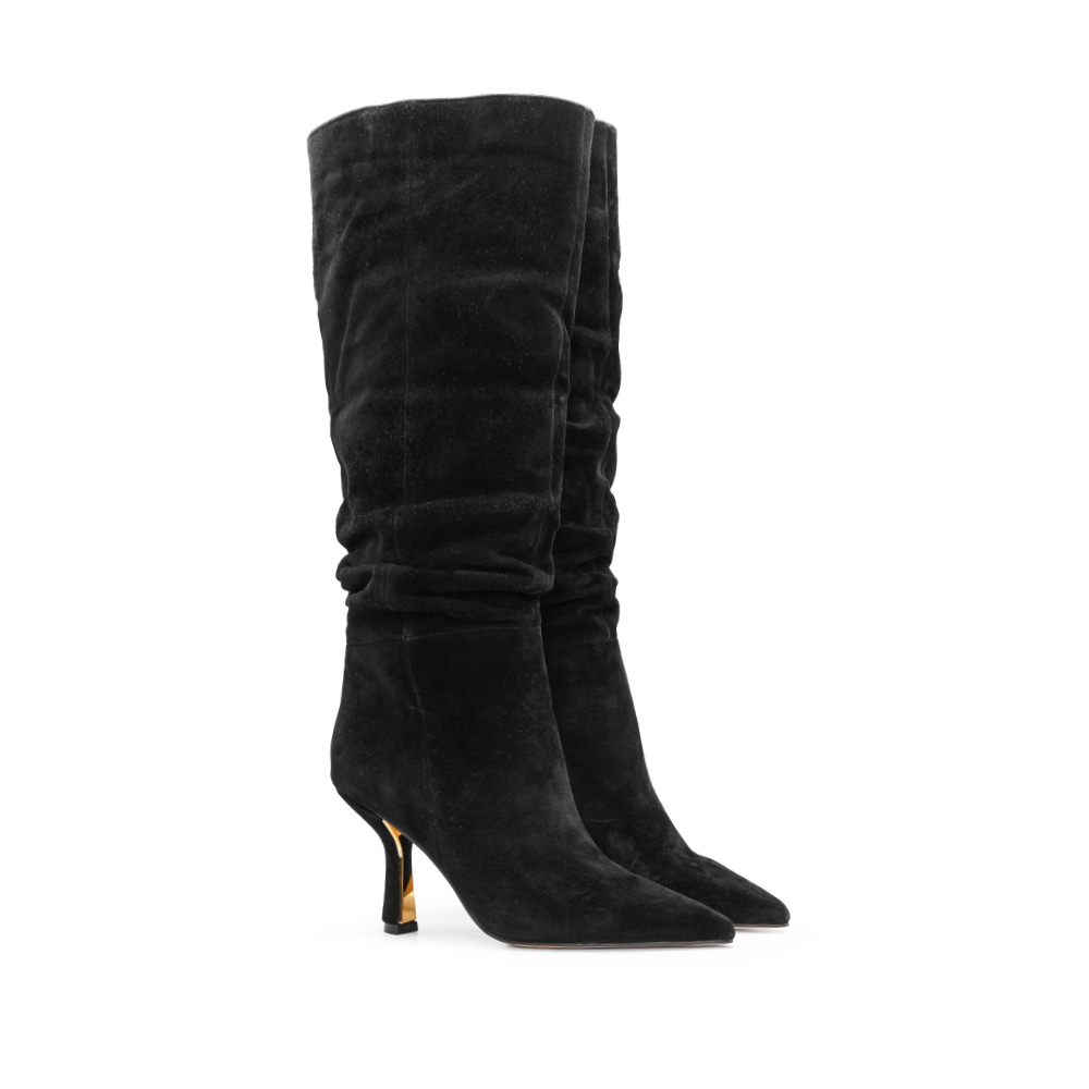 Bota Cano Alto Mulher Camurça Preto