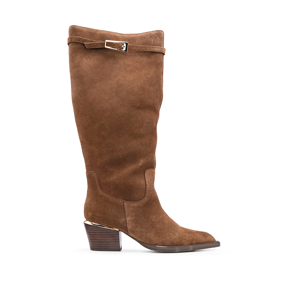 Bota Cano Alto Mulher Camurça Camel