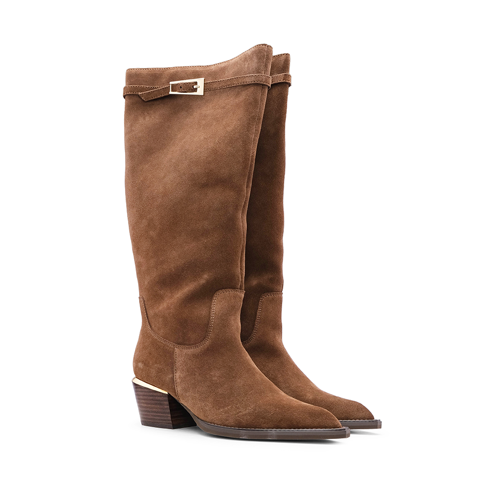 Bota Cano Alto Mulher Camurça Camel
