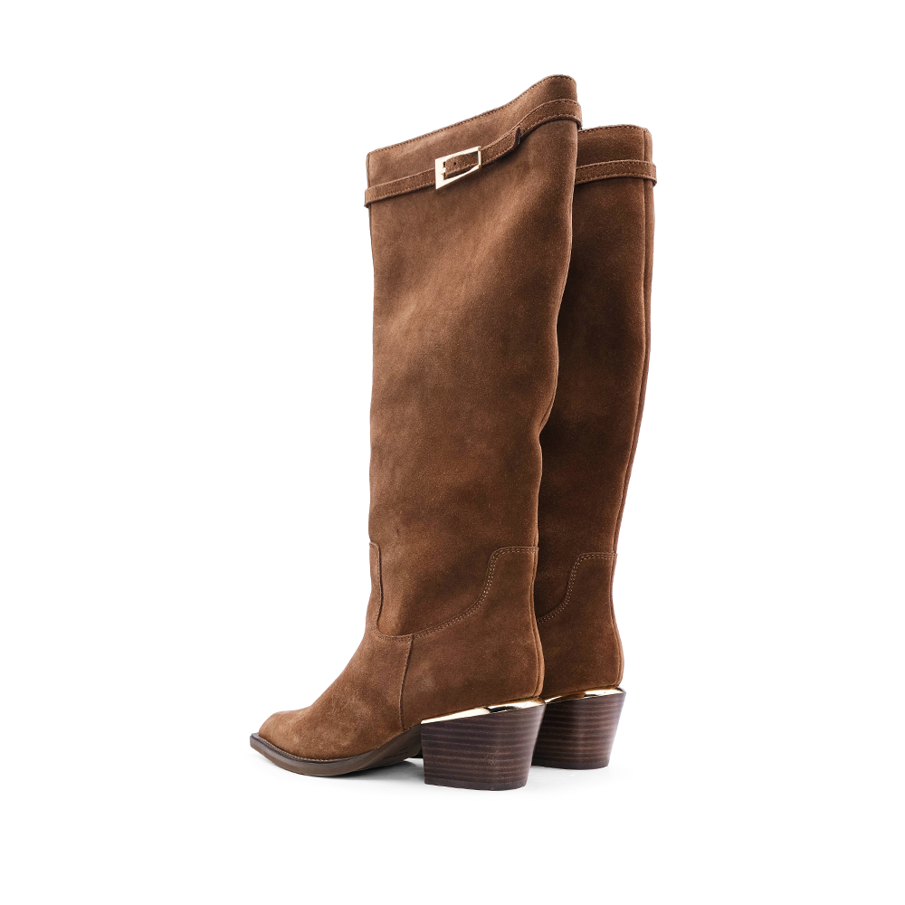 Bota Cano Alto Mulher Camurça Camel