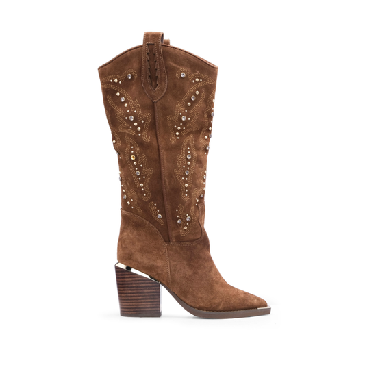 Bota Cano Alto Mulher Camurça Camel