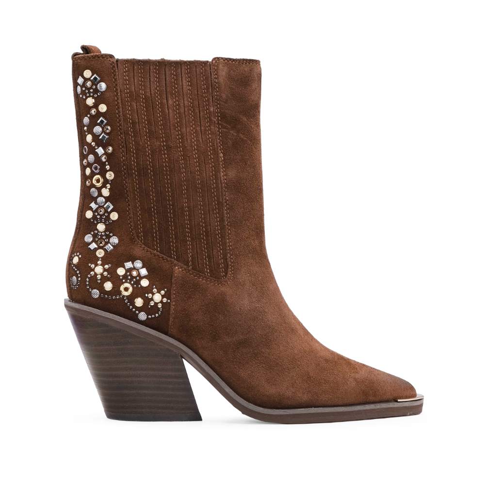 Bota Salto Alto Mulher Camurça Camel