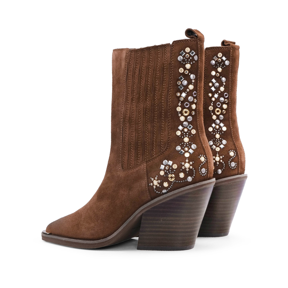 Bota Salto Alto Mulher Camurça Camel