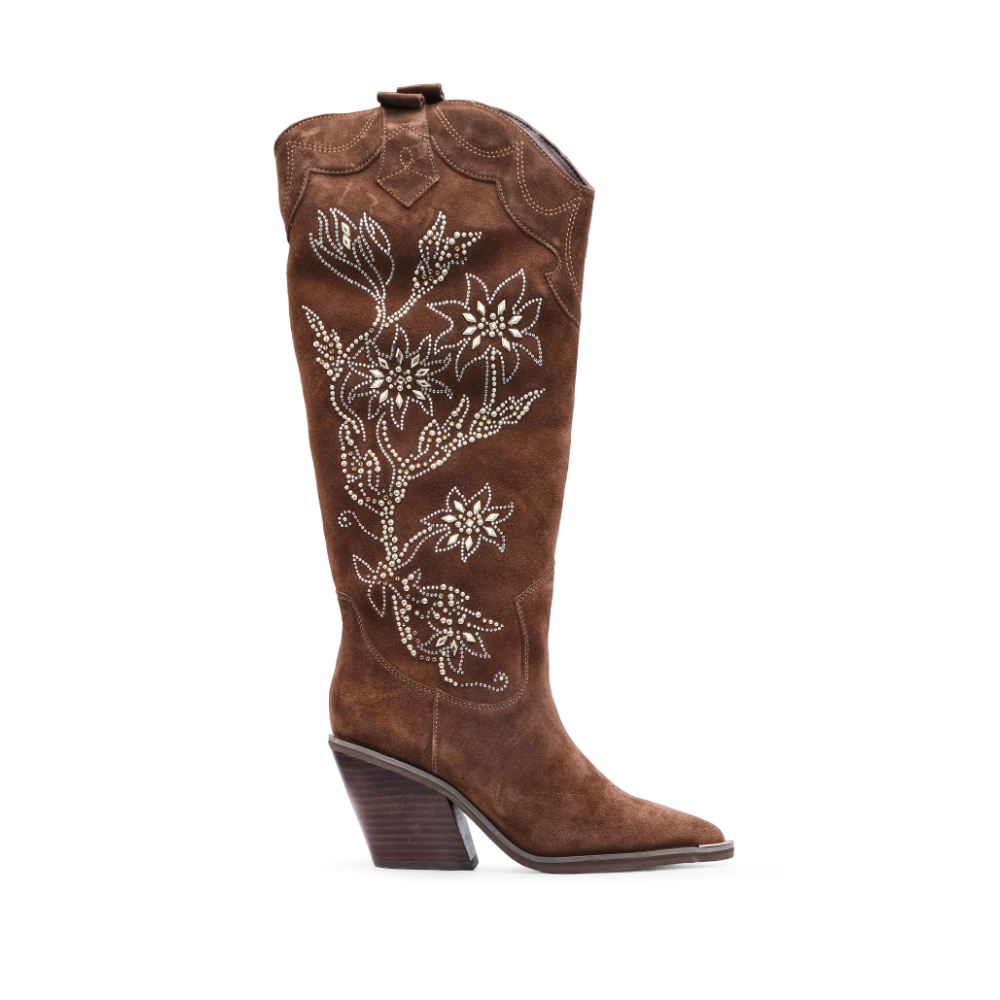 Bota Cano Alto Mulher Camurça Camel