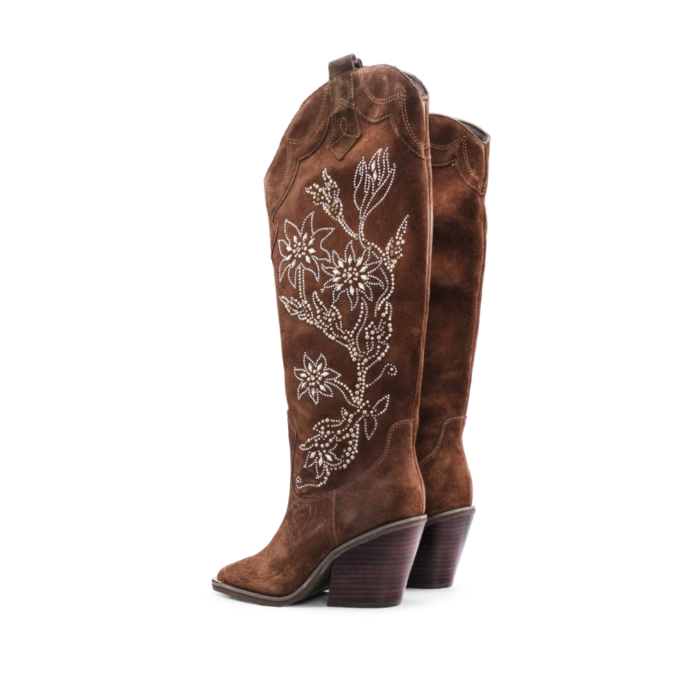 Bota Cano Alto Mulher Camurça Camel
