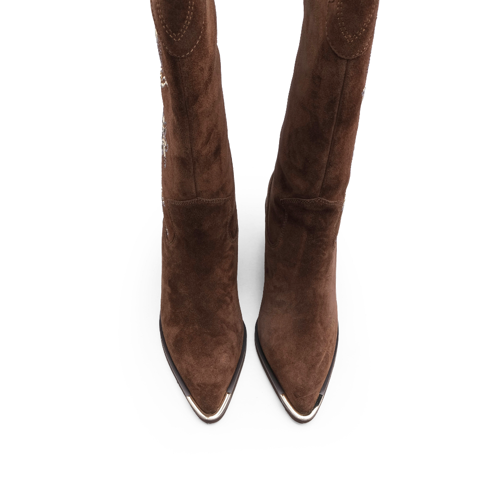 Bota Cano Alto Mulher Camurça Camel