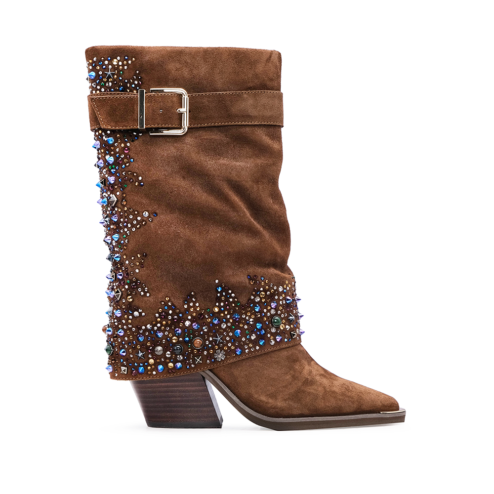 Bota Cano Alto Mulher Camurça Camel