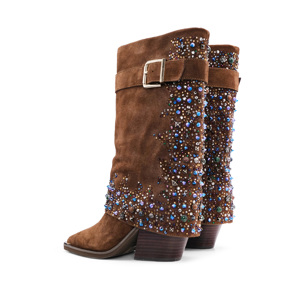 Bota Cano Alto Mulher Camurça Camel