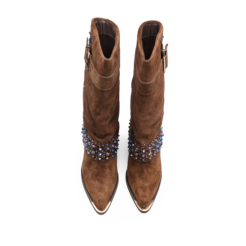 Bota Cano Alto Mulher Camurça Camel
