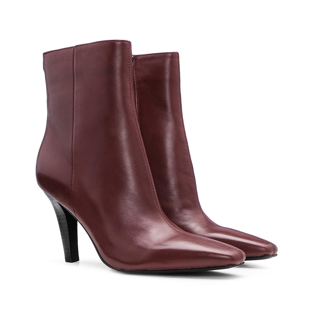 Botim Salto Alto Mulher Pele Bordeaux