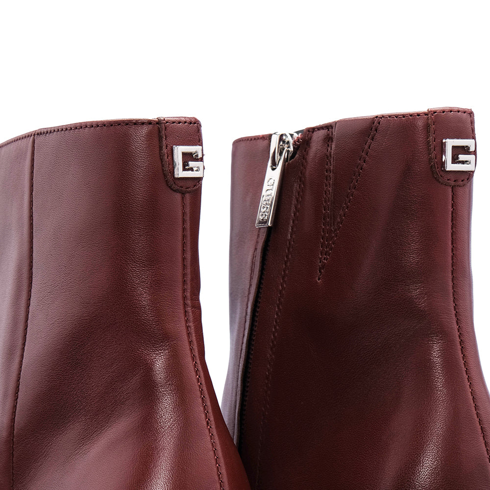 Botim Salto Alto Mulher Pele Bordeaux