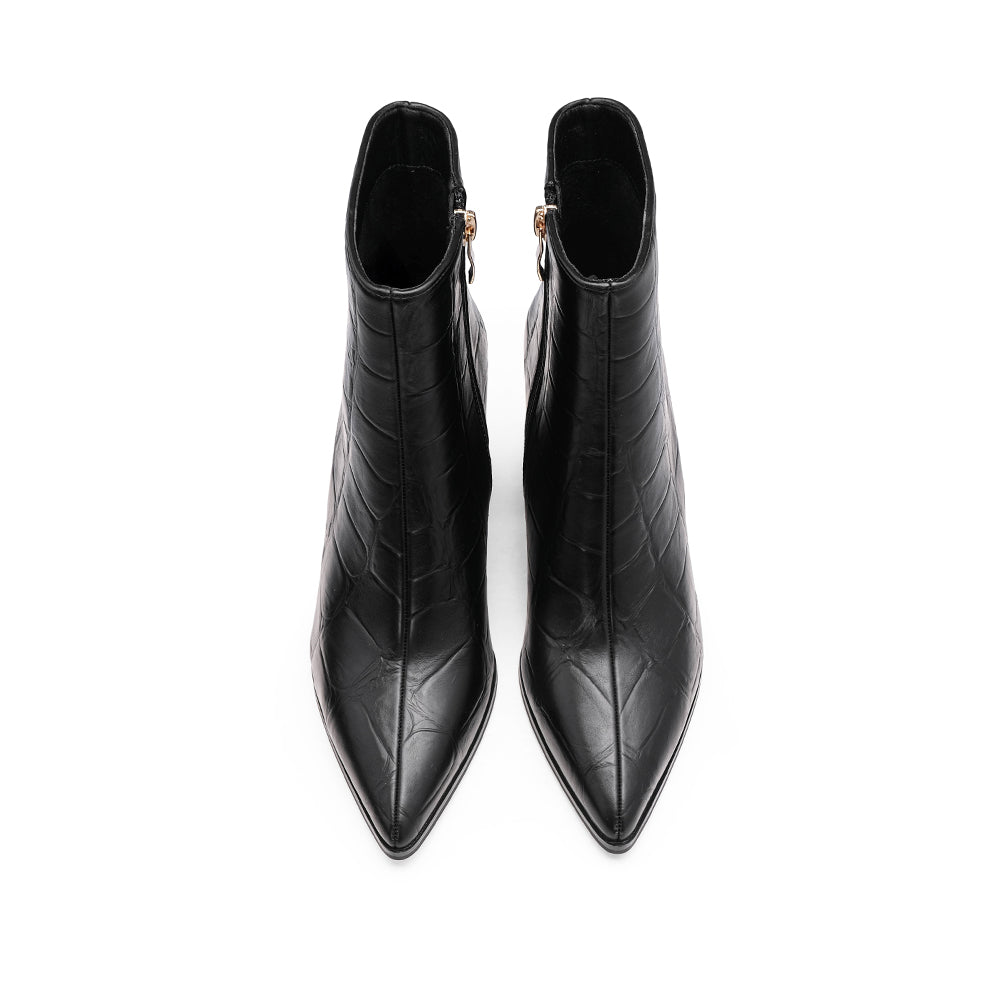 Botim Salto Alto Mulher Animal Print Preto