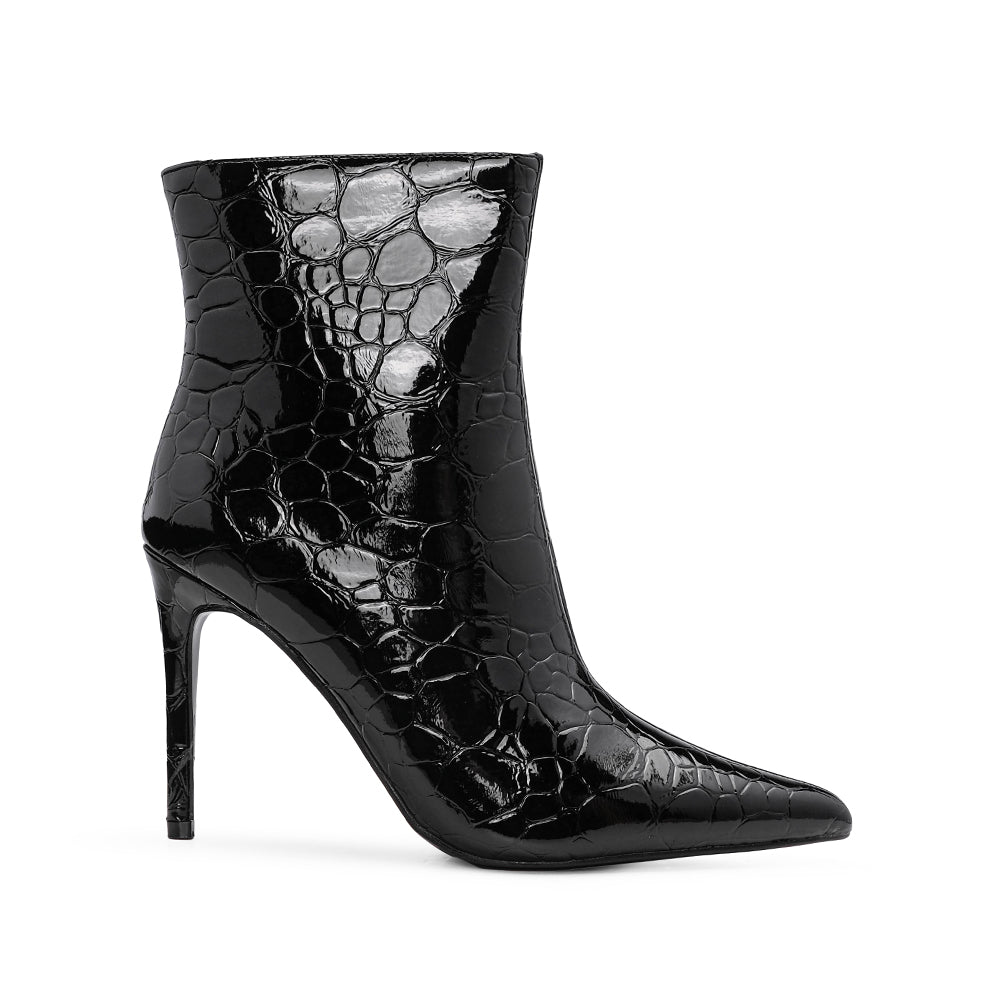 Botim Salto Alto Mulher Animal Print Preto