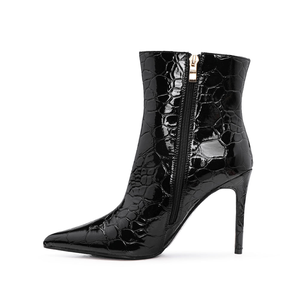 Botim Salto Alto Mulher Animal Print Preto