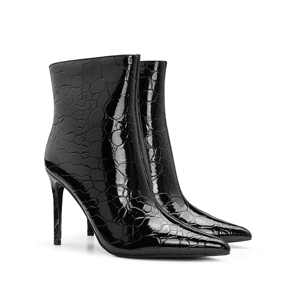 Botim Salto Alto Mulher Animal Print Preto