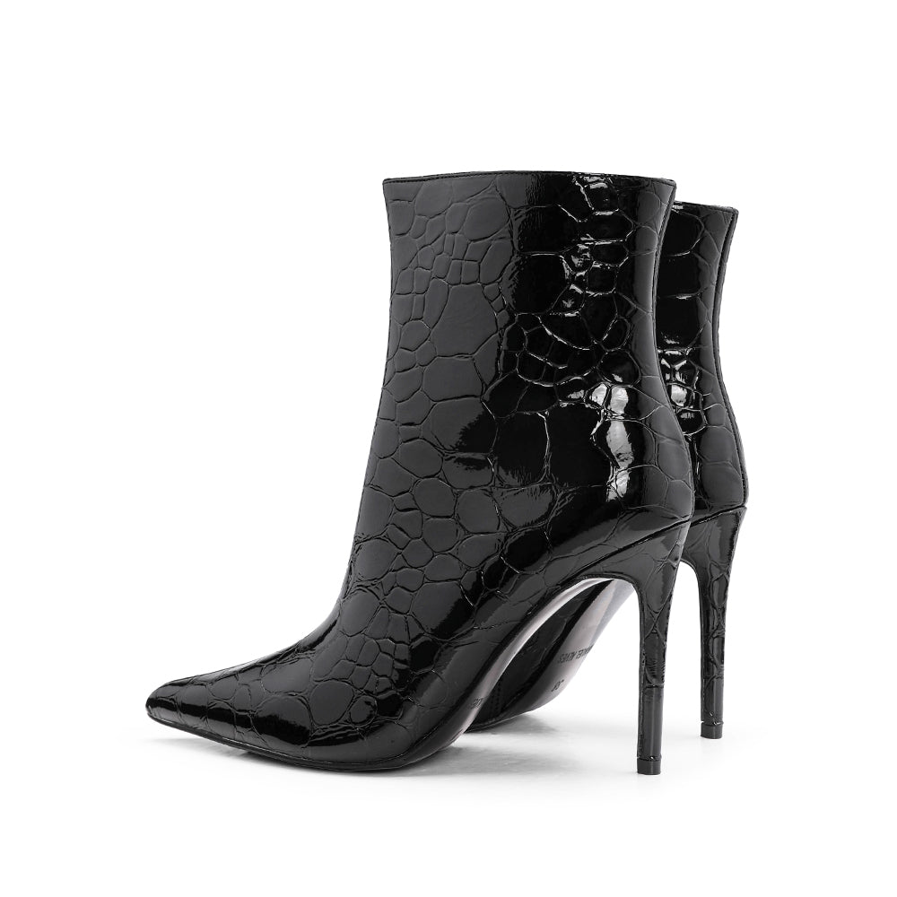 Botim Salto Alto Mulher Animal Print Preto