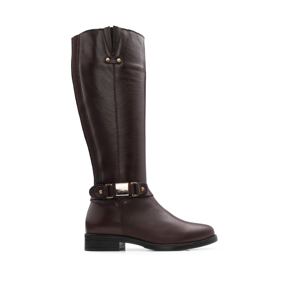 Bota Cano Alto Mulher Pele Castanho