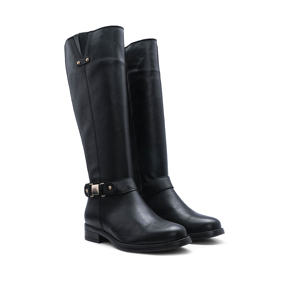 Bota Cano Alto Mulher Pele Preto