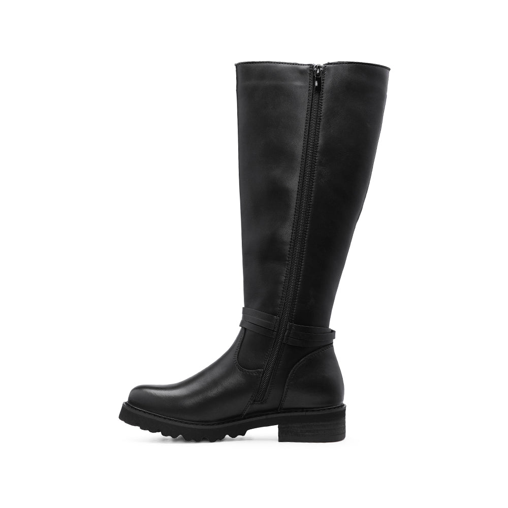 Bota Salto Raso Mulher Pele Preto