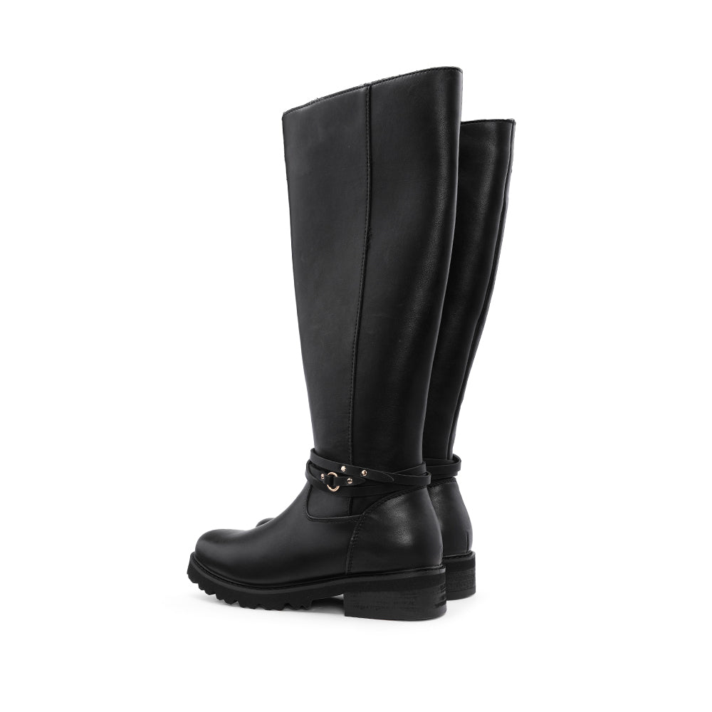 Bota Salto Raso Mulher Pele Preto